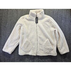 Noracora Women's Size XXL White Cozy Plush Teddy Sherpa Full-Zip Jacket Ribbed